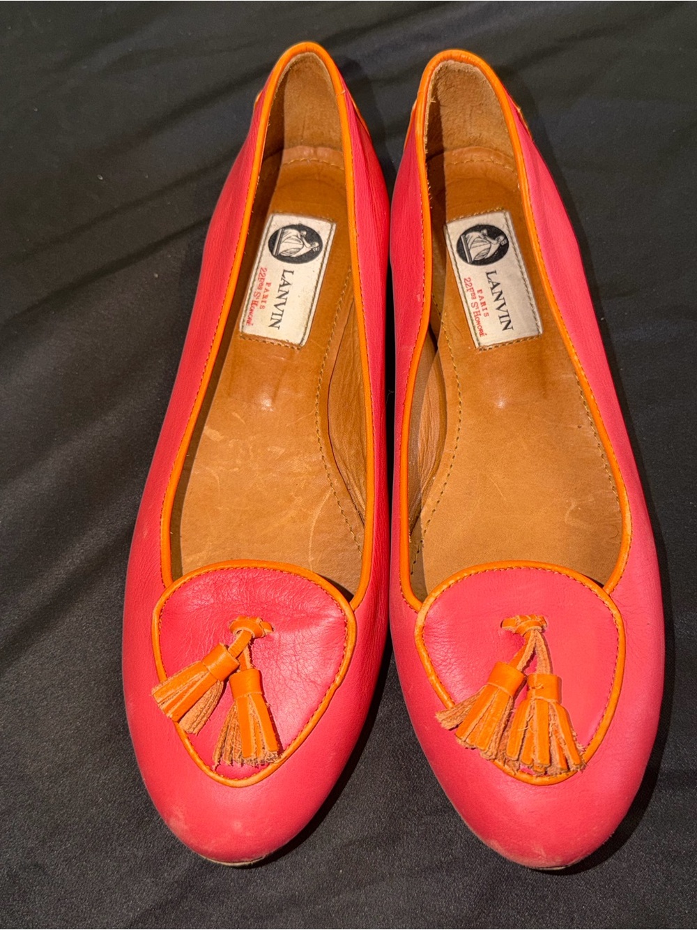Lanvin Pink Leather Tassel Trim Flats